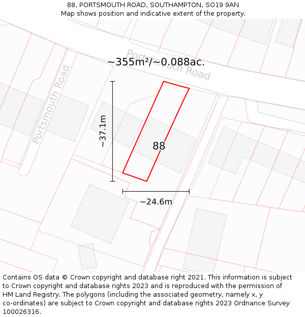 88, PORTSMOUTH ROAD, SOUTHAMPTON, SO19 9AN: Plot and title map