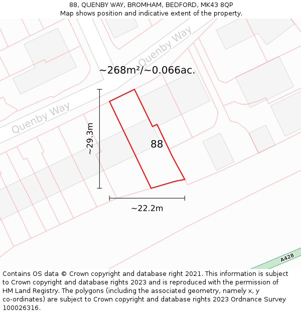 88, QUENBY WAY, BROMHAM, BEDFORD, MK43 8QP: Plot and title map