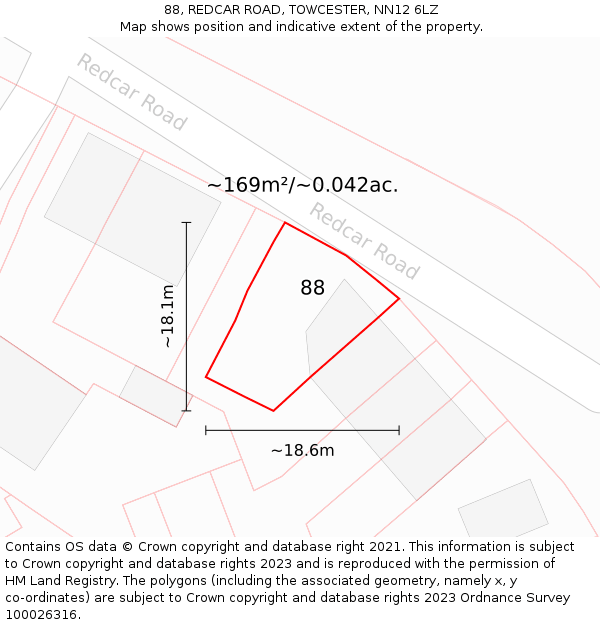 88, REDCAR ROAD, TOWCESTER, NN12 6LZ: Plot and title map
