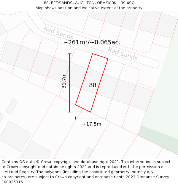 88, REDSANDS, AUGHTON, ORMSKIRK, L39 4SQ: Plot and title map