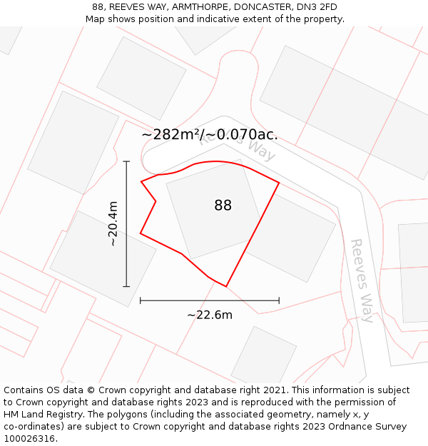 88, REEVES WAY, ARMTHORPE, DONCASTER, DN3 2FD: Plot and title map