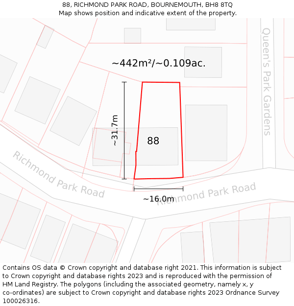 88, RICHMOND PARK ROAD, BOURNEMOUTH, BH8 8TQ: Plot and title map