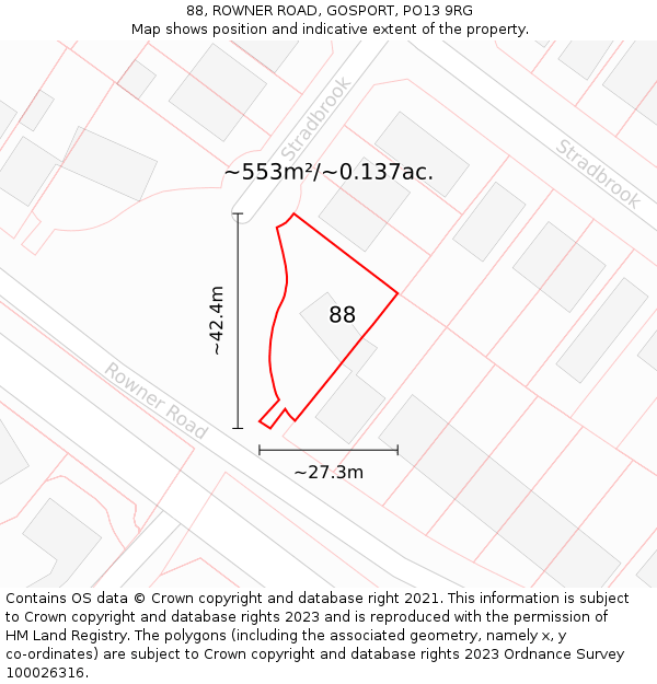 88, ROWNER ROAD, GOSPORT, PO13 9RG: Plot and title map