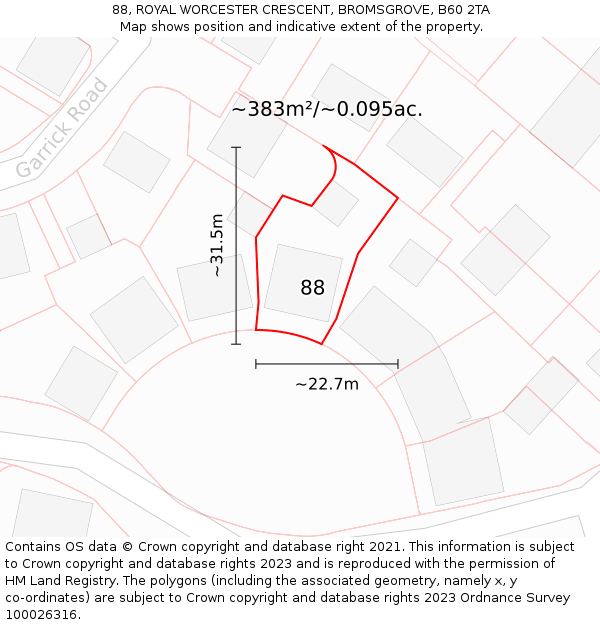 88, ROYAL WORCESTER CRESCENT, BROMSGROVE, B60 2TA: Plot and title map