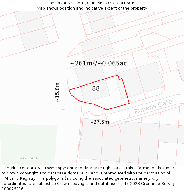 88, RUBENS GATE, CHELMSFORD, CM1 6GN: Plot and title map