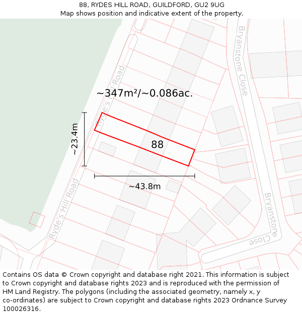 88, RYDES HILL ROAD, GUILDFORD, GU2 9UG: Plot and title map