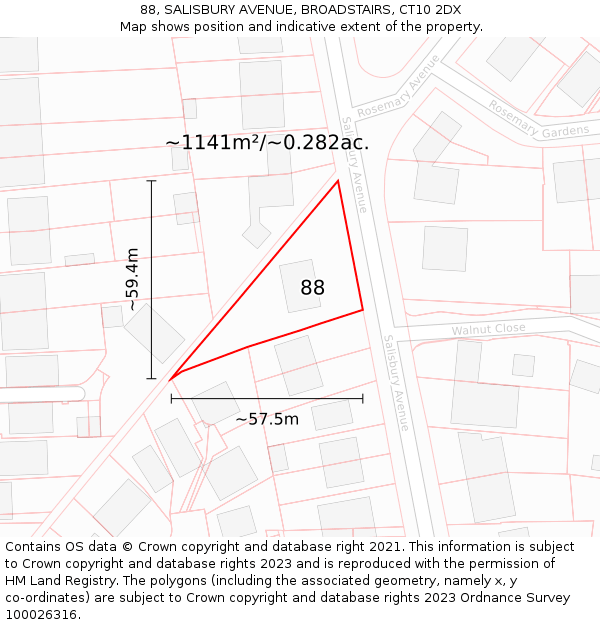 88, SALISBURY AVENUE, BROADSTAIRS, CT10 2DX: Plot and title map