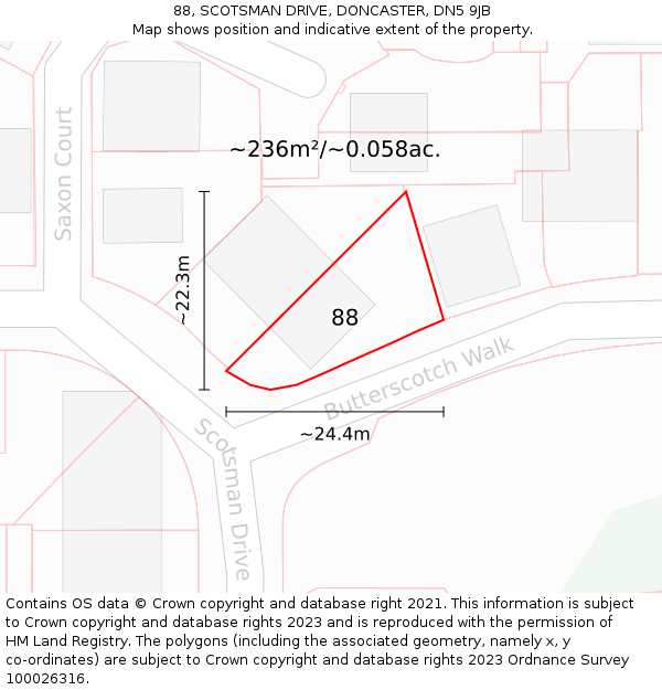 88, SCOTSMAN DRIVE, DONCASTER, DN5 9JB: Plot and title map
