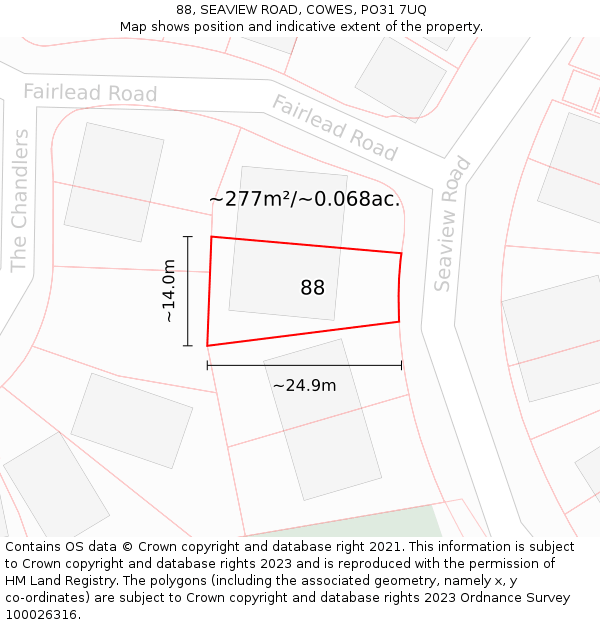 88, SEAVIEW ROAD, COWES, PO31 7UQ: Plot and title map