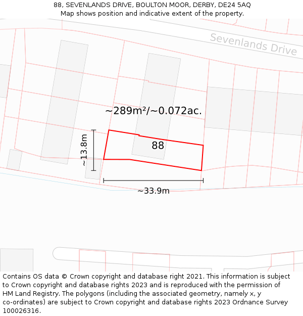88, SEVENLANDS DRIVE, BOULTON MOOR, DERBY, DE24 5AQ: Plot and title map