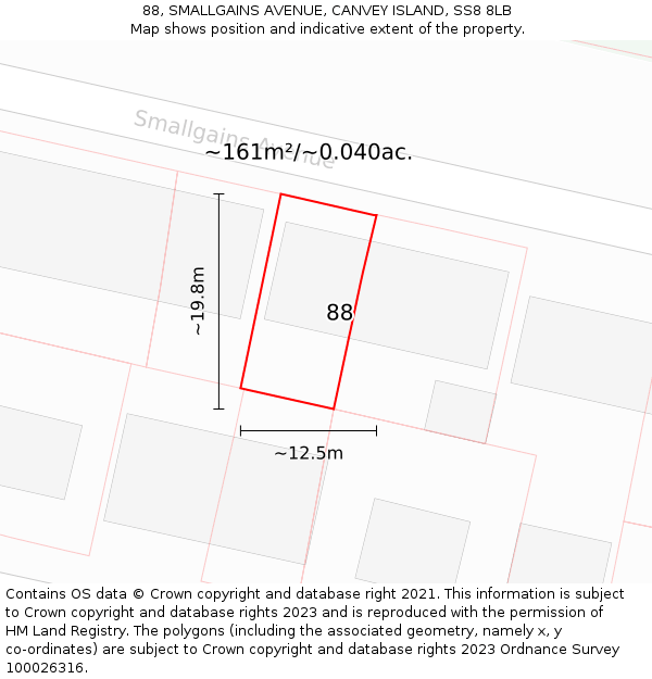 88, SMALLGAINS AVENUE, CANVEY ISLAND, SS8 8LB: Plot and title map