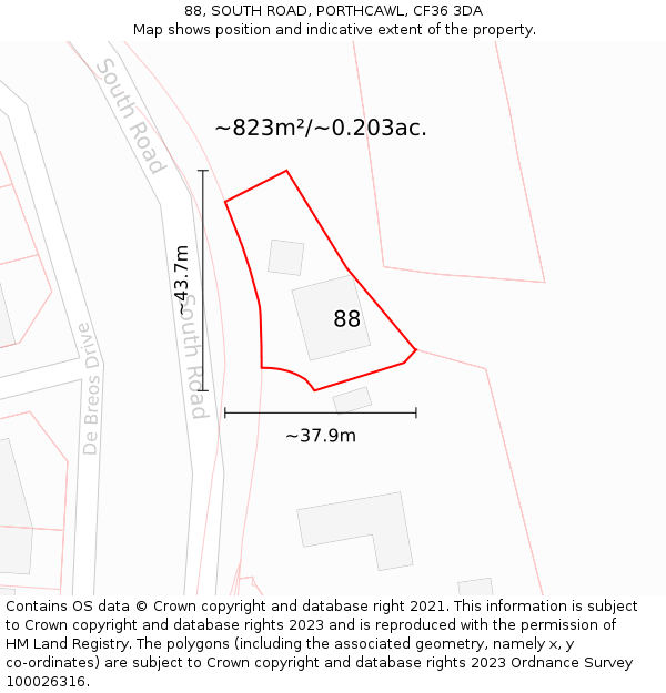 88, SOUTH ROAD, PORTHCAWL, CF36 3DA: Plot and title map