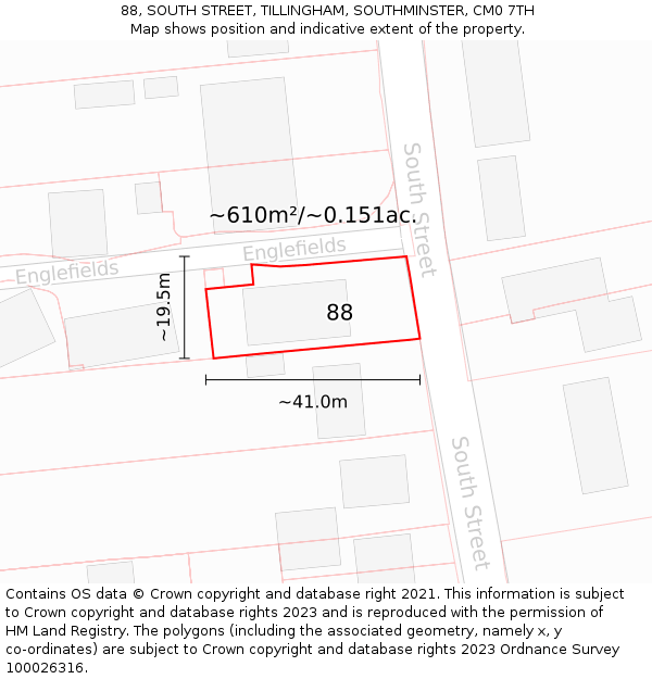 88, SOUTH STREET, TILLINGHAM, SOUTHMINSTER, CM0 7TH: Plot and title map