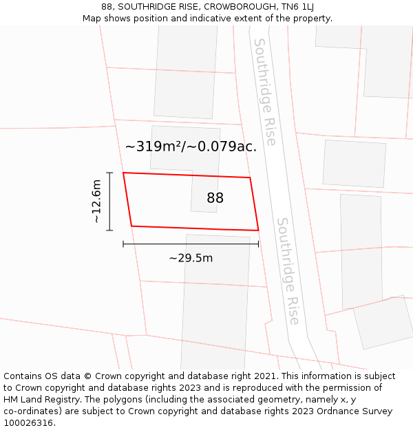 88, SOUTHRIDGE RISE, CROWBOROUGH, TN6 1LJ: Plot and title map