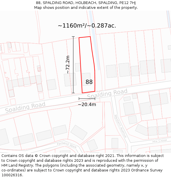 88, SPALDING ROAD, HOLBEACH, SPALDING, PE12 7HJ: Plot and title map