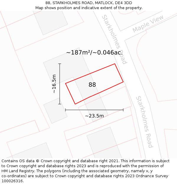 88, STARKHOLMES ROAD, MATLOCK, DE4 3DD: Plot and title map