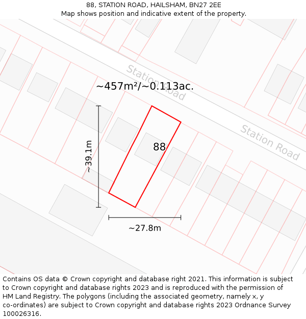 88, STATION ROAD, HAILSHAM, BN27 2EE: Plot and title map