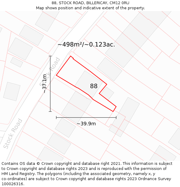 88, STOCK ROAD, BILLERICAY, CM12 0RU: Plot and title map