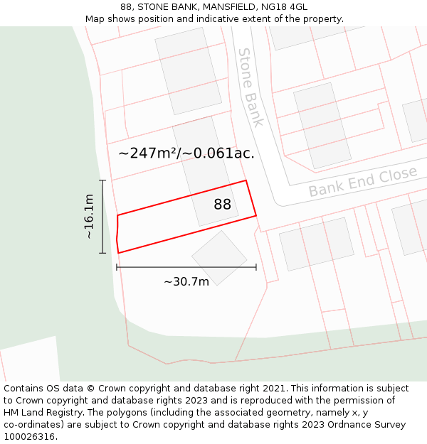 88, STONE BANK, MANSFIELD, NG18 4GL: Plot and title map