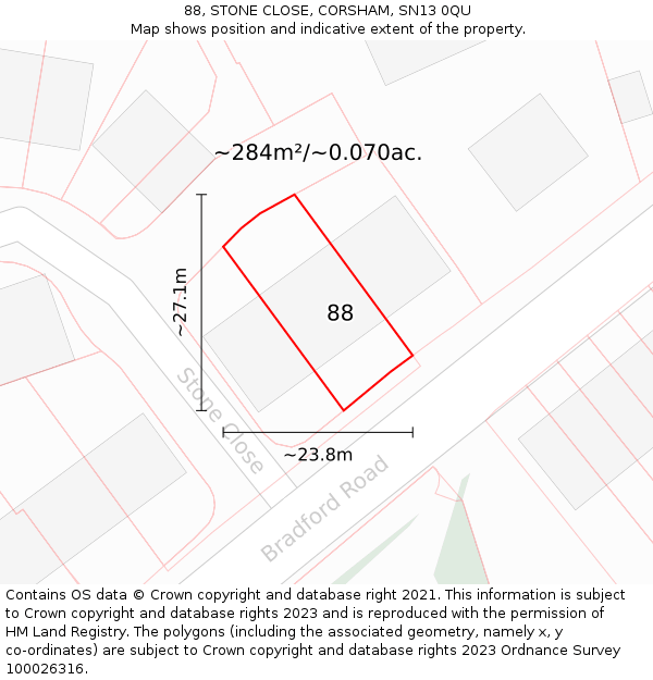 88, STONE CLOSE, CORSHAM, SN13 0QU: Plot and title map