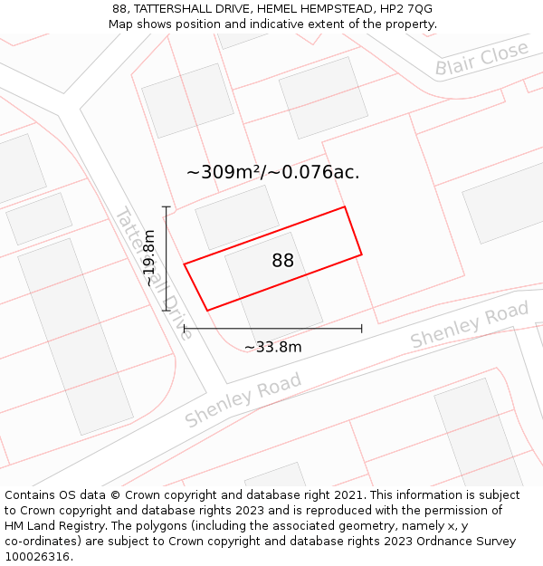 88, TATTERSHALL DRIVE, HEMEL HEMPSTEAD, HP2 7QG: Plot and title map
