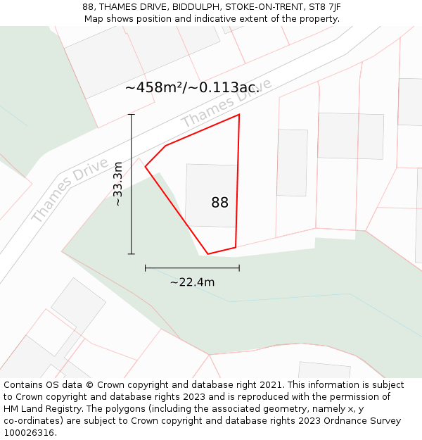 88, THAMES DRIVE, BIDDULPH, STOKE-ON-TRENT, ST8 7JF: Plot and title map