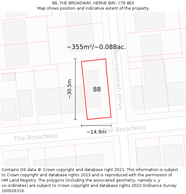 88, THE BROADWAY, HERNE BAY, CT6 8EX: Plot and title map