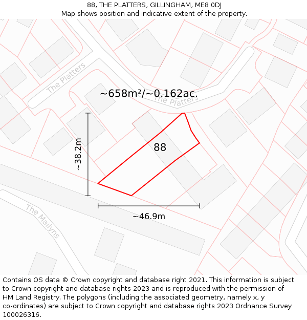 88, THE PLATTERS, GILLINGHAM, ME8 0DJ: Plot and title map
