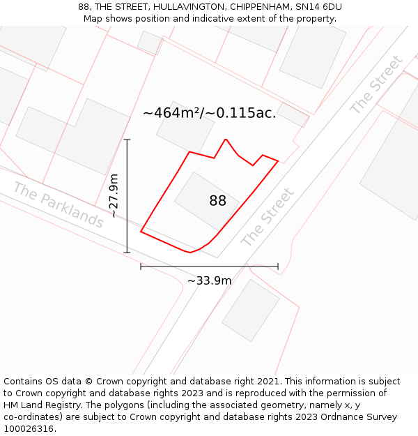 88, THE STREET, HULLAVINGTON, CHIPPENHAM, SN14 6DU: Plot and title map