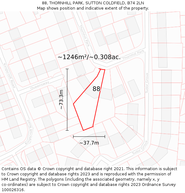 88, THORNHILL PARK, SUTTON COLDFIELD, B74 2LN: Plot and title map