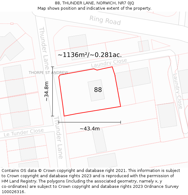 88, THUNDER LANE, NORWICH, NR7 0JQ: Plot and title map