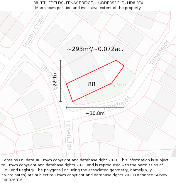 88, TITHEFIELDS, FENAY BRIDGE, HUDDERSFIELD, HD8 0FX: Plot and title map