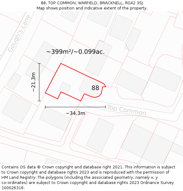 88, TOP COMMON, WARFIELD, BRACKNELL, RG42 3SJ: Plot and title map
