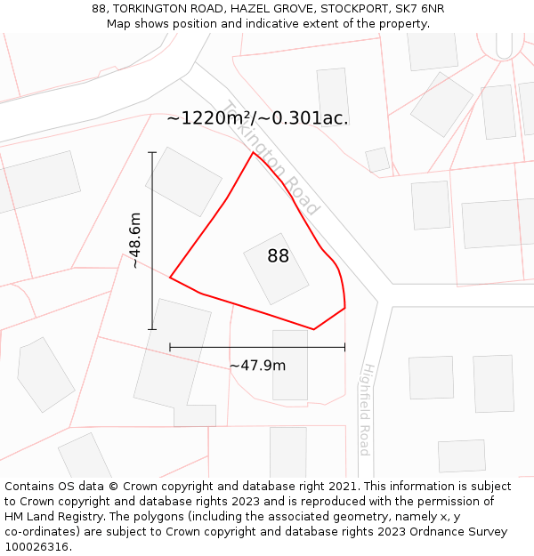88, TORKINGTON ROAD, HAZEL GROVE, STOCKPORT, SK7 6NR: Plot and title map
