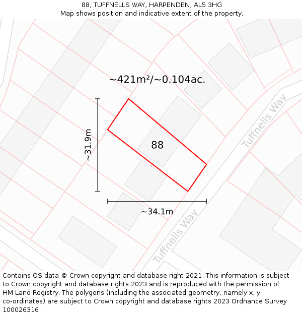 88, TUFFNELLS WAY, HARPENDEN, AL5 3HG: Plot and title map