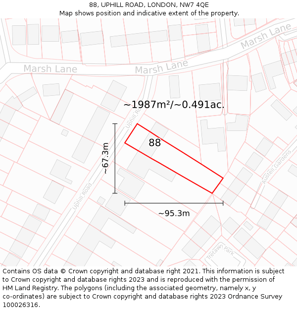 88, UPHILL ROAD, LONDON, NW7 4QE: Plot and title map