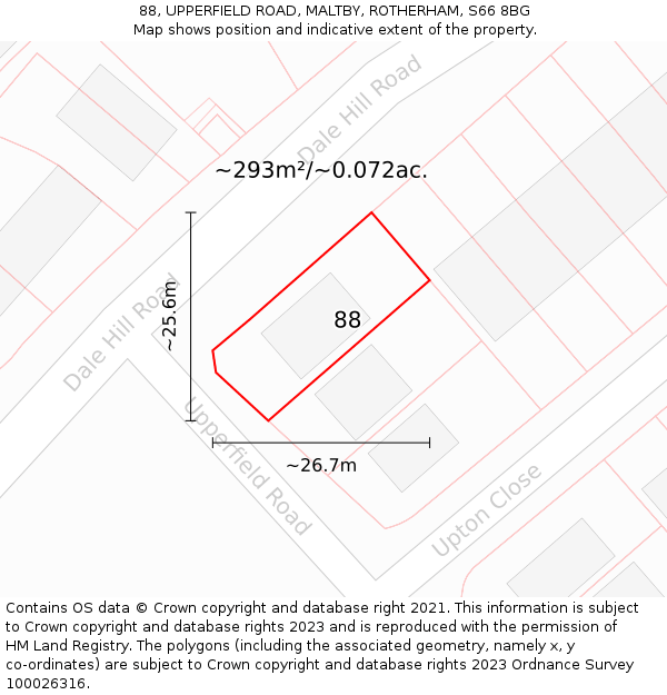 88, UPPERFIELD ROAD, MALTBY, ROTHERHAM, S66 8BG: Plot and title map