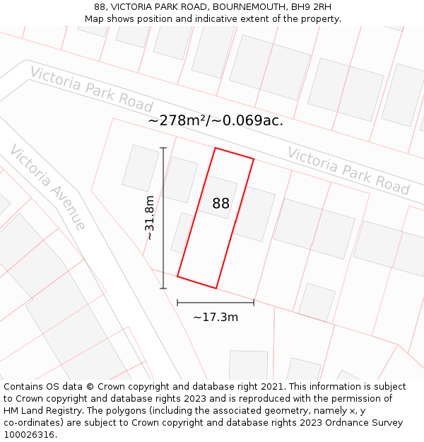 88, VICTORIA PARK ROAD, BOURNEMOUTH, BH9 2RH: Plot and title map