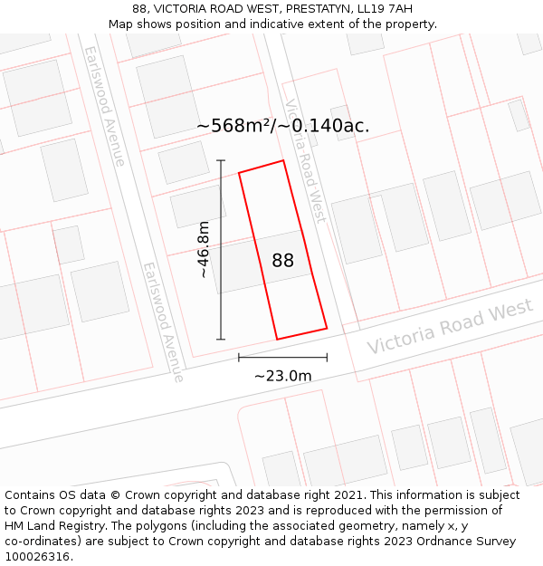 88, VICTORIA ROAD WEST, PRESTATYN, LL19 7AH: Plot and title map