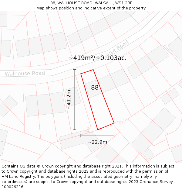 88, WALHOUSE ROAD, WALSALL, WS1 2BE: Plot and title map