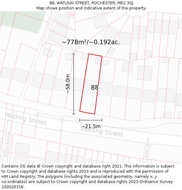 88, WATLING STREET, ROCHESTER, ME2 3QJ: Plot and title map