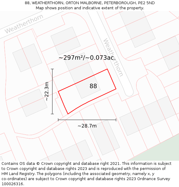 88, WEATHERTHORN, ORTON MALBORNE, PETERBOROUGH, PE2 5ND: Plot and title map