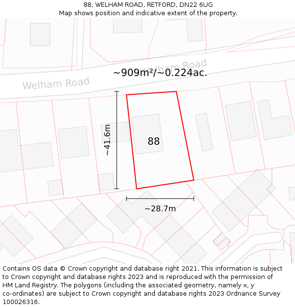 88, WELHAM ROAD, RETFORD, DN22 6UG: Plot and title map