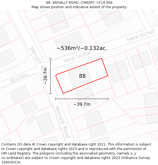 88, WENALLT ROAD, CARDIFF, CF14 6SE: Plot and title map