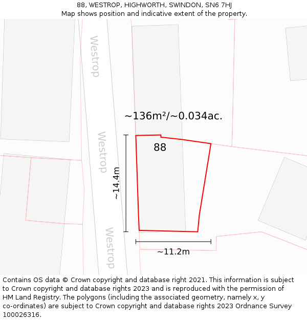 88, WESTROP, HIGHWORTH, SWINDON, SN6 7HJ: Plot and title map