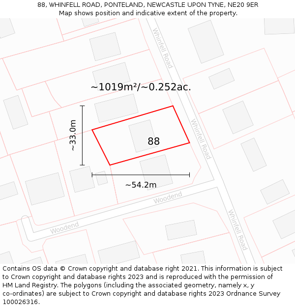 88, WHINFELL ROAD, PONTELAND, NEWCASTLE UPON TYNE, NE20 9ER: Plot and title map