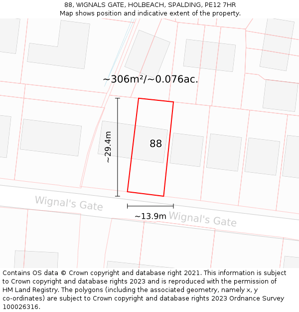 88, WIGNALS GATE, HOLBEACH, SPALDING, PE12 7HR: Plot and title map