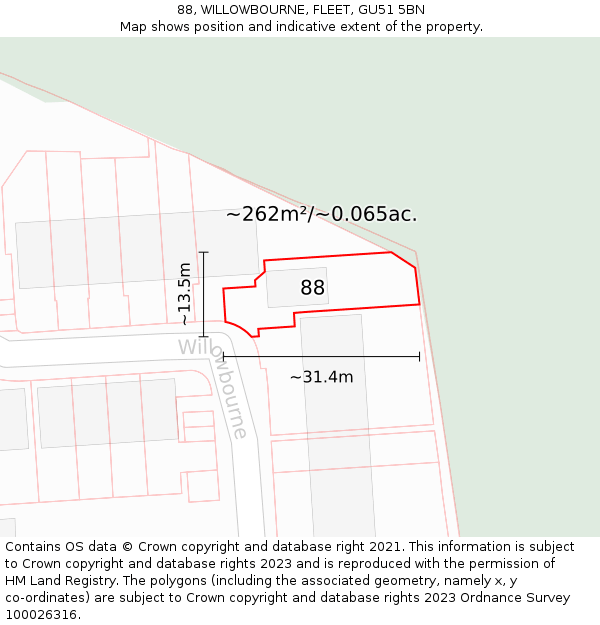 88, WILLOWBOURNE, FLEET, GU51 5BN: Plot and title map