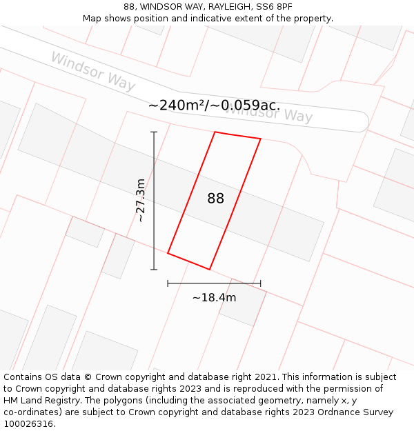 88, WINDSOR WAY, RAYLEIGH, SS6 8PF: Plot and title map