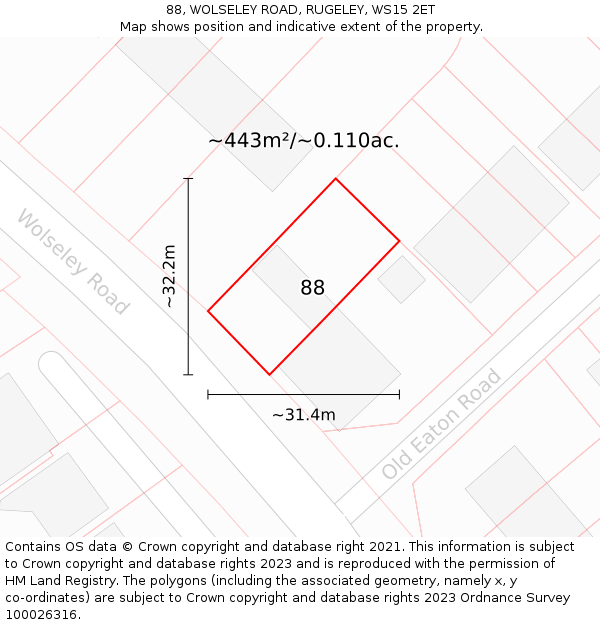 88, WOLSELEY ROAD, RUGELEY, WS15 2ET: Plot and title map